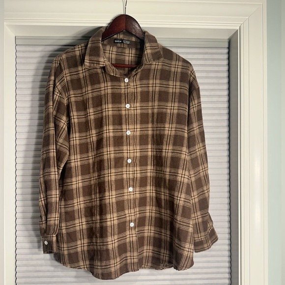Brown plaid oversized flannel shirt - Picture 1 of 3